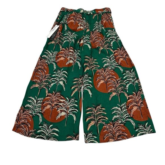 Nicole Miller Pants Womens S Green Tropical Linen Flax Wide‎ Leg Coastal Beachy - Picture 2 of 11
